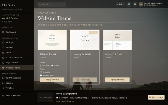 Choosing a wedding site theme